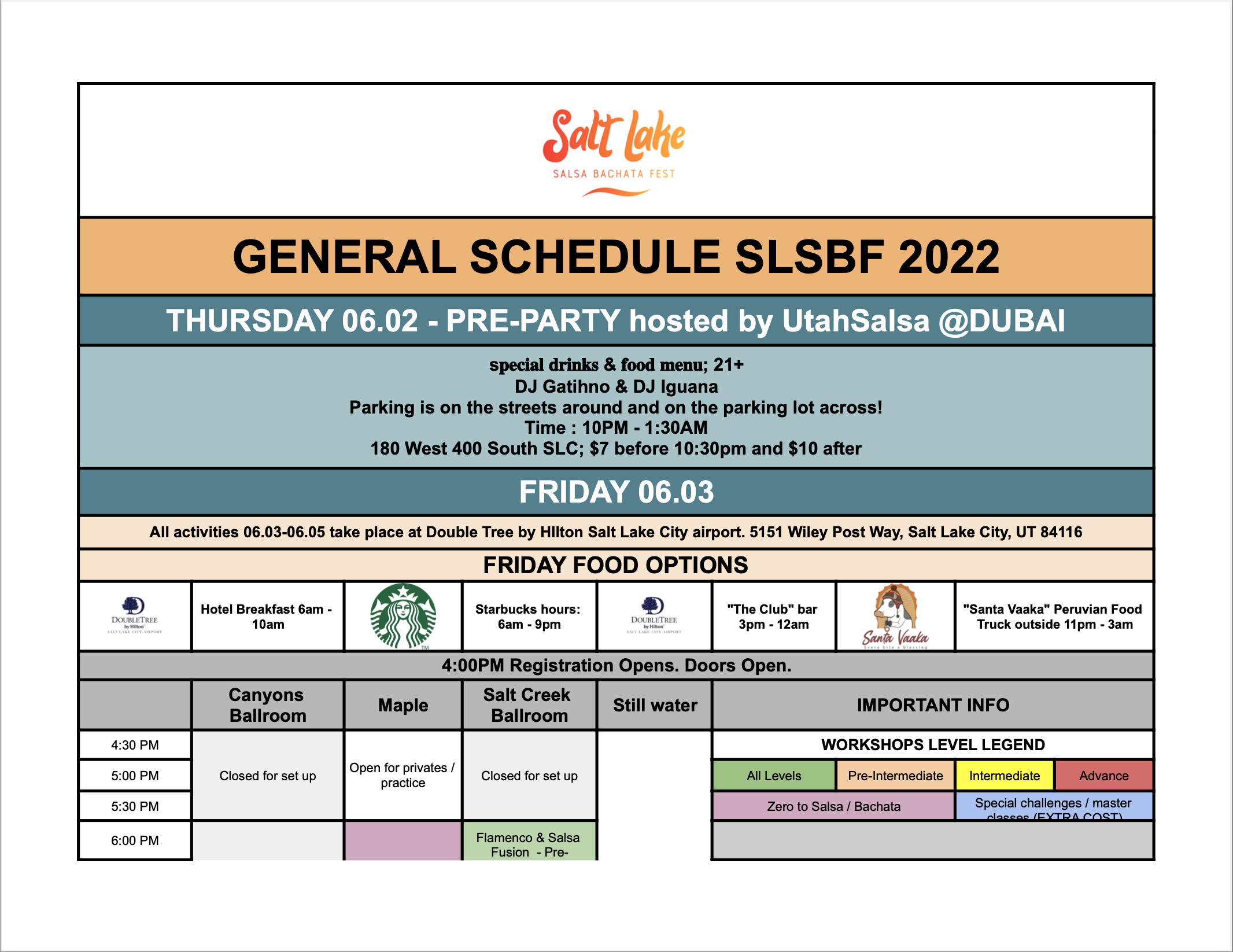 Full Schedule at Salt Lake Salsa Bachata Fest